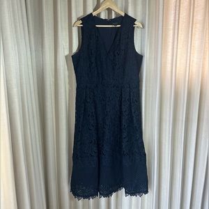 Ann Taylor Navy Lace Midi Dress, fully lined, 16